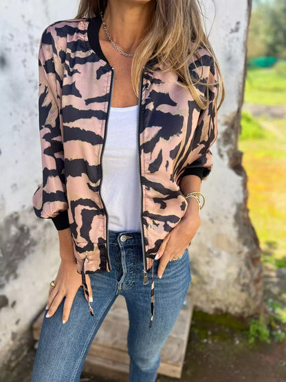 Sarah Express Women's Animal Print Lightweight Zip Up Jacket Plus Size