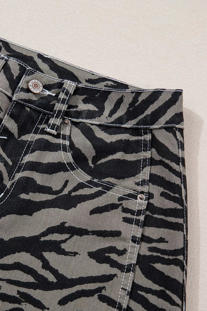 Sarah Express Women's Zebra Stripe Wide Leg Jeans - High Waist Printed Denim Pants