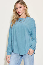Sarah Express Women’s Plus Size Ribbed Long Sleeve T-Shirt with Exposed Seam

