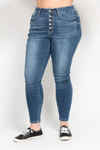 Sarah Express Women’s Plus Size High Rise Button Fly Skinny Jeans
