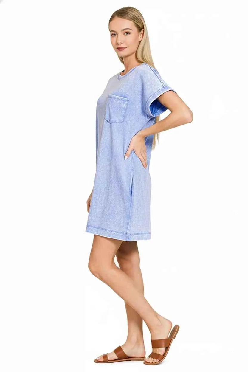 Sarah Express Women's Premium Cotton Washed T-Shirt Dress with Pockets