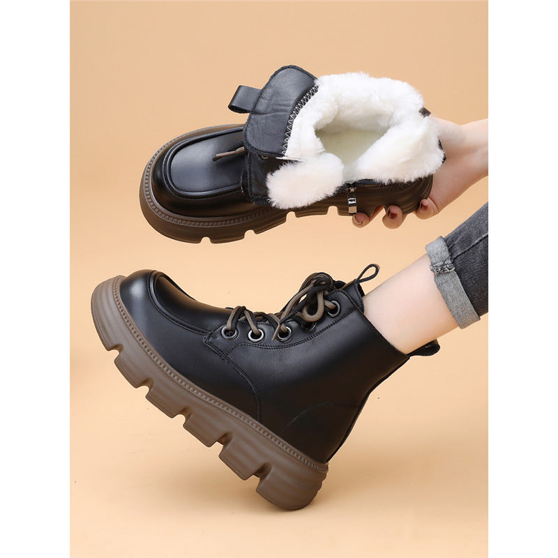 Sarah Express Women's Wool-Lined Waterproof Genuine Leather Winter Boots | Warm Mid-Heel Low Shaft Boots