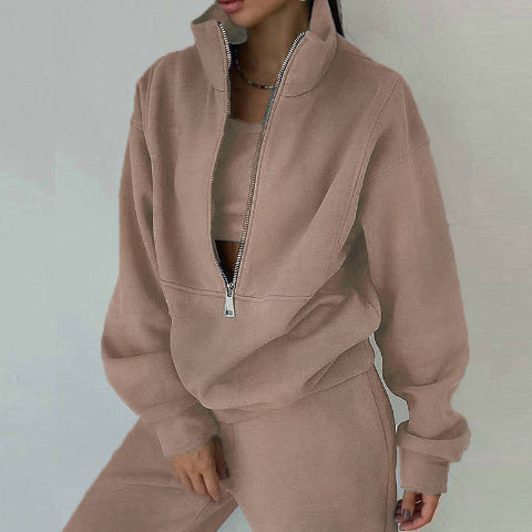 Sarah Express Fleece Sports Casual Three Piece Set Athleisure