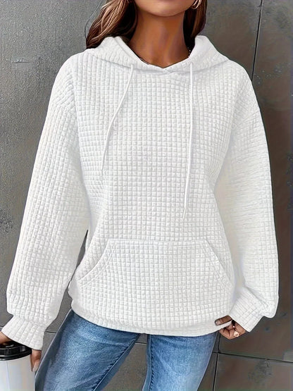Sarah Express Women's Textured Knit Drawstring Hoodie White