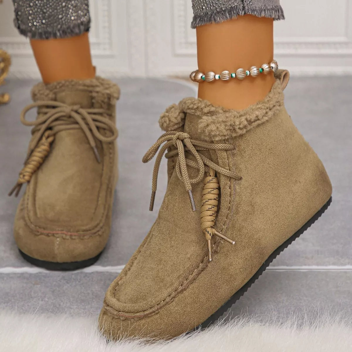 Sarah Express Women's Lace-Up Flat Ankle Boots