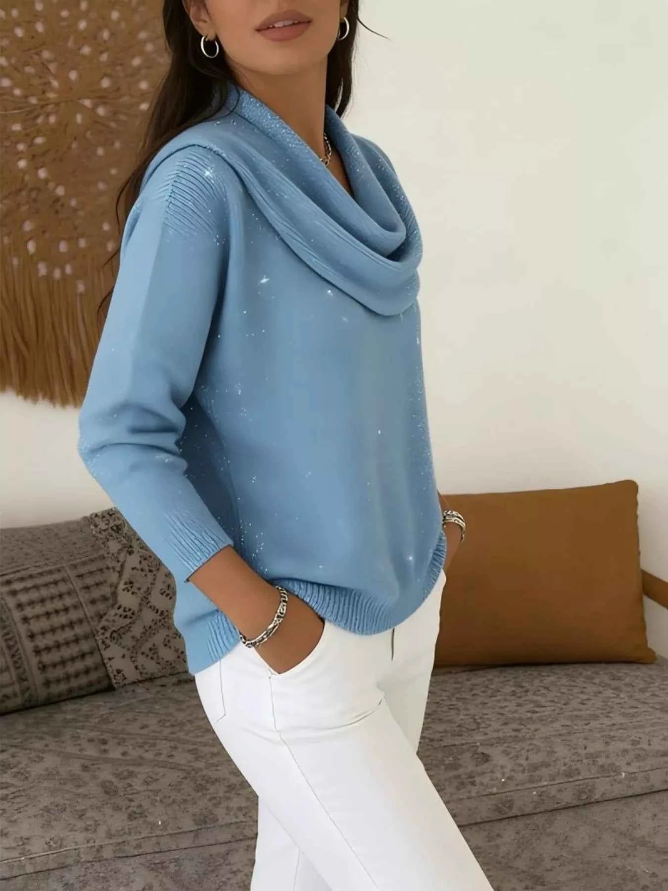 Sarah Express Women's Glitter Cowl Neck Long Sleeve Sweater Plus Size