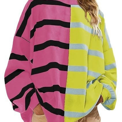 Sarah Express Women's Striped Knit Sweater Long Sleeve Pullover Loose Fit Acrylic