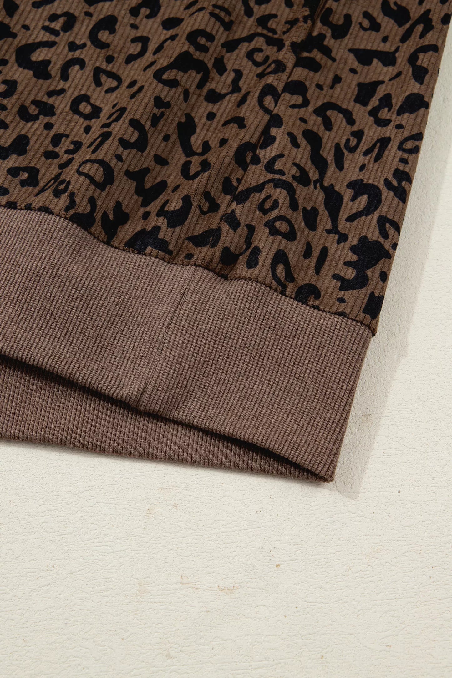 Sarah Express Women's Leopard Print Quarter Zip Corduroy Sweatshirt