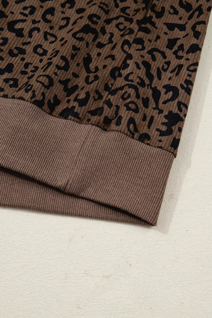 Sarah Express Women's Leopard Print Quarter Zip Corduroy Sweatshirt