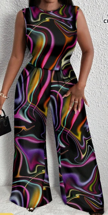 Sarah Express Geometric Sleeveless Jumpsuit Summer Casual
