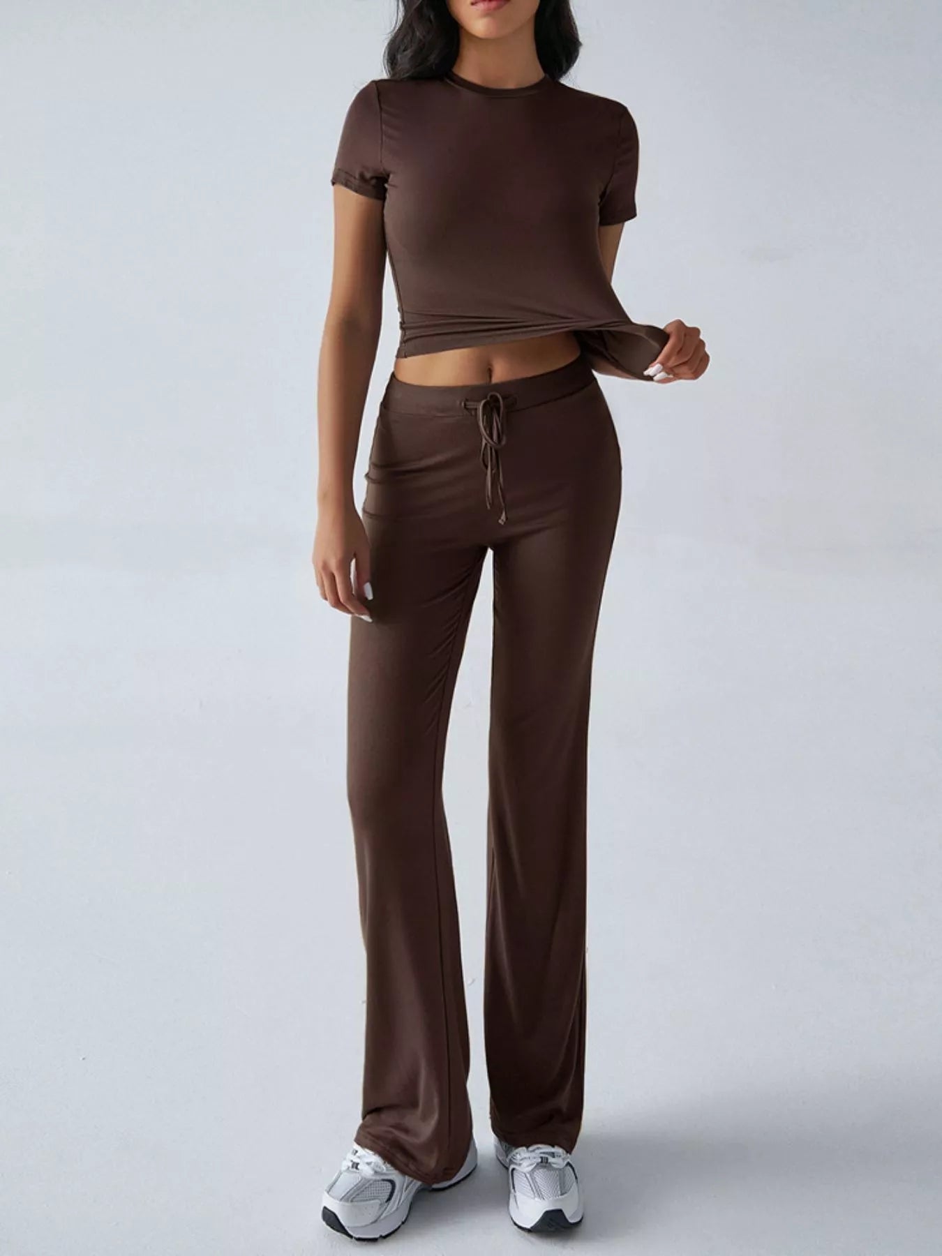 Sarah Express Women's Mock Neck Short Sleeve Top and Pants Set