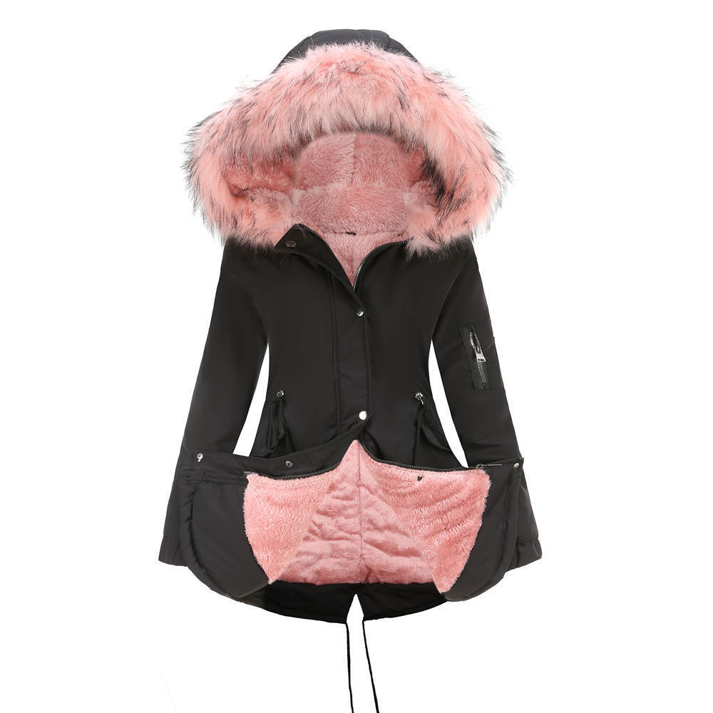 Sarah Express Women's Mid-Length Cotton Padded Hooded Parka Coat Loose Fit Winter Jacket