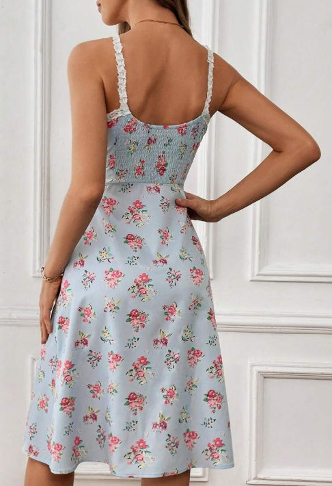 Sarah Express Floral Lace Trim Camisole Dress High Waist Sleeveless