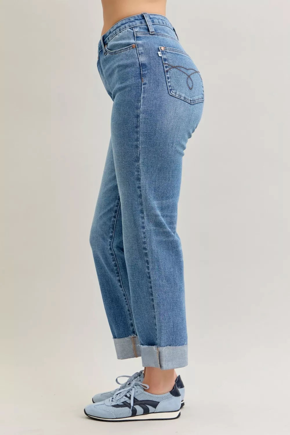 Sarah Express Women’s High Waist Criss-Cross Boyfriend Jeans with Mild Destroy