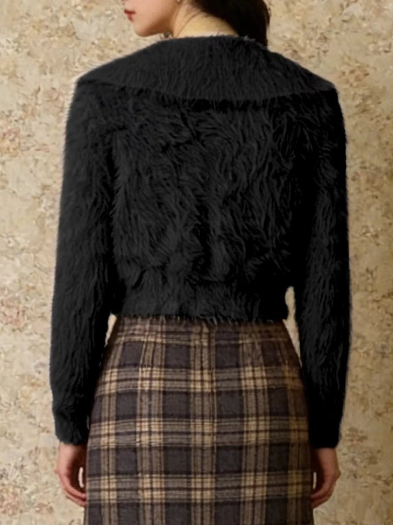 Sarah Express Women's Fluffy Knit Zip-Up Cardigan