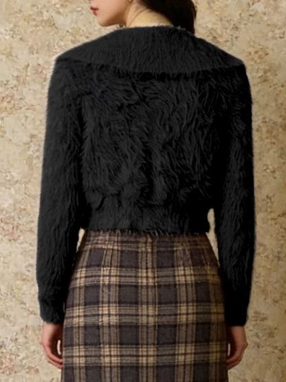 Sarah Express Women's Fluffy Knit Zip-Up Cardigan