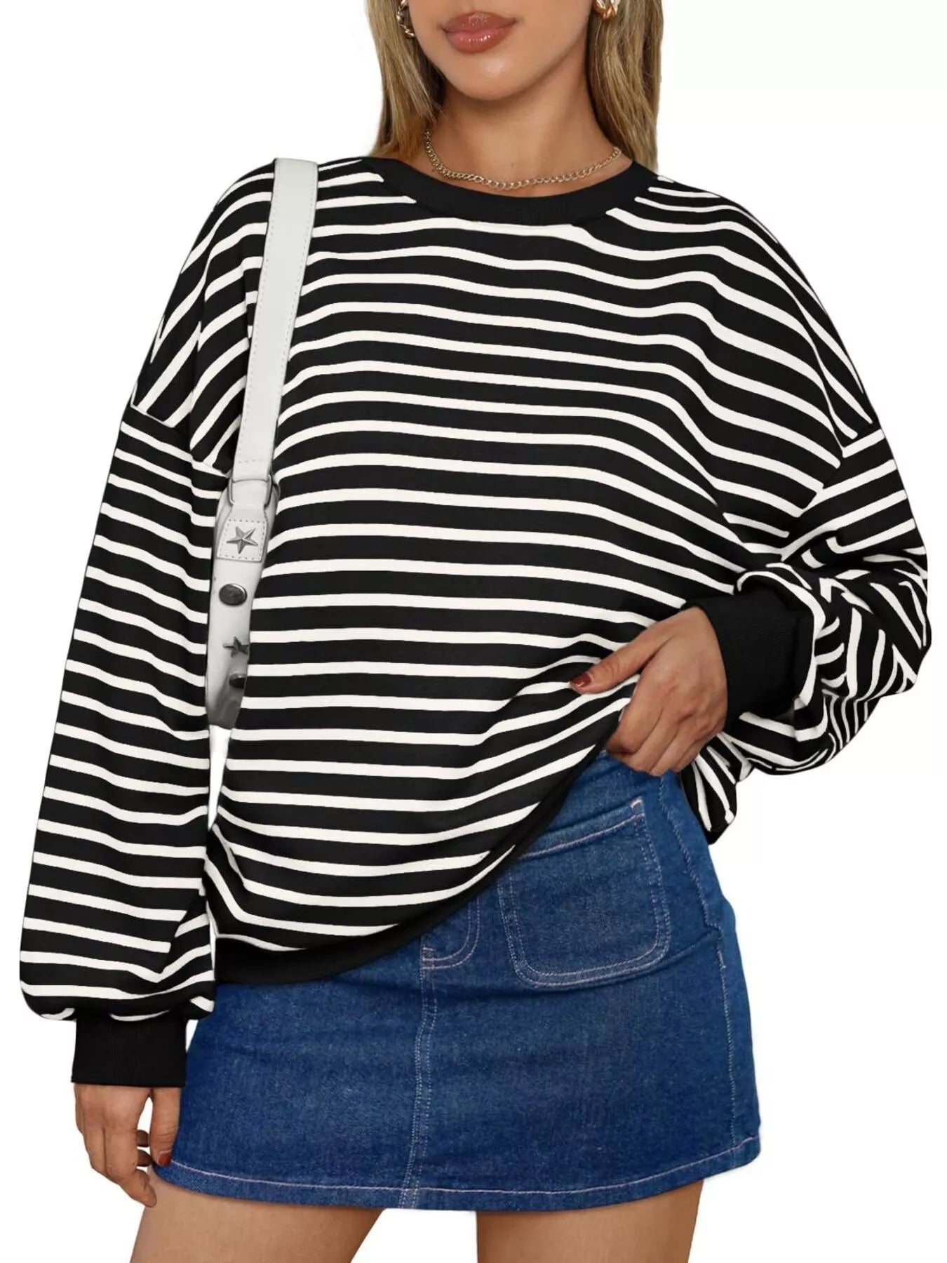 Sarah Express Women's Striped Round Neck Oversized Casual Sweatshirt