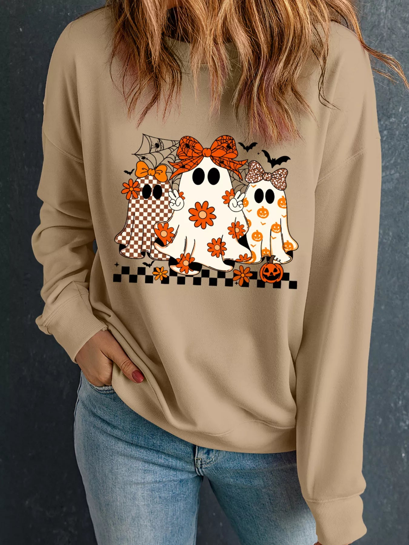 Sarah Express Women's Halloween Ghost Graphic Drop Shoulder Sweatshirt