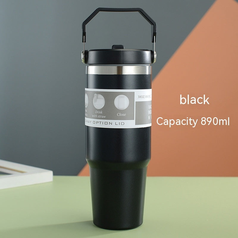 Sarah Express Insulated Stainless Steel Travel Tumbler with Handle - 20oz/30oz Vacuum Coffee Cup Water Bottle Black 30oz890ml