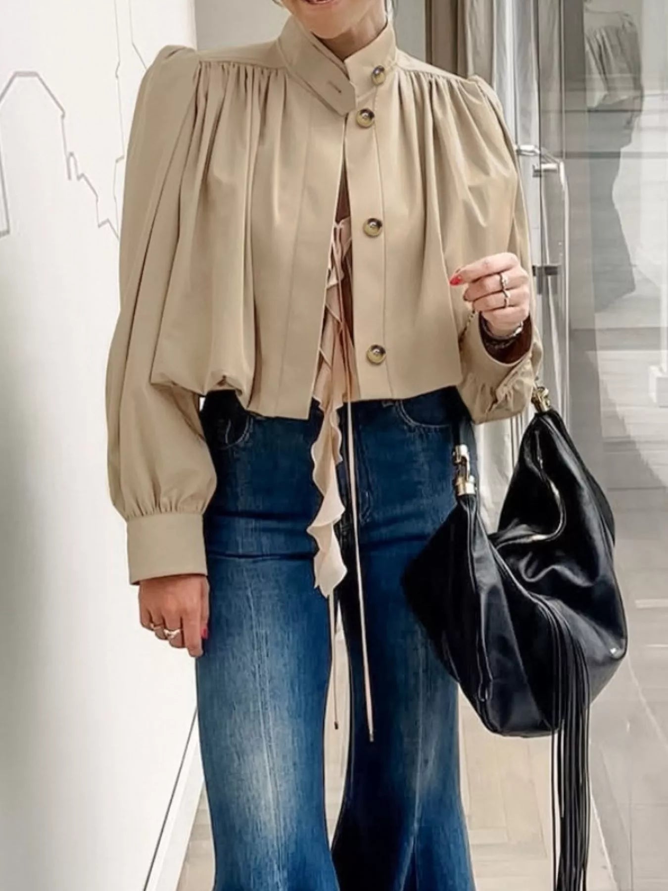 Sarah Express Women's Puff Sleeve Cropped Jacket