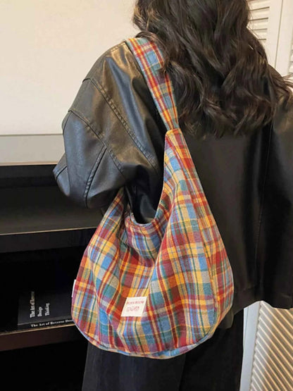 Sarah Express Women's Plaid Handbag Large Casual Tote Bag Lightweight Polyester