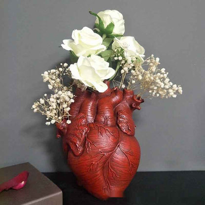 Sarah Express Nordic Heart Flower Vase Resin Sculpture Desktop Planter Home Decor Ornament Wine Red Big