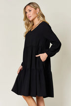 Sarah Express Women’s Plus Size V-Neck Balloon Sleeve Tiered Dress
