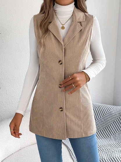 Sarah Express Women's Single-Breasted Corduroy Vest Jacket Blazer
