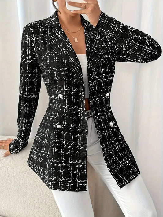 Sarah Express Women's Tweed Double-Breasted Blazer Black