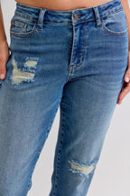 Sarah Express Women’s Plus Size Distressed Boyfriend Jeans with Patch & Repair
