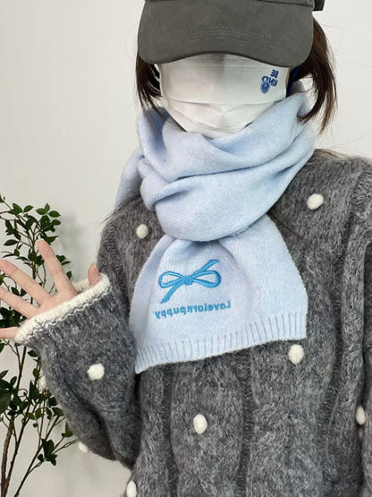 Sarah Express Women's Embroidered Bowknot Scarf Blue One Size