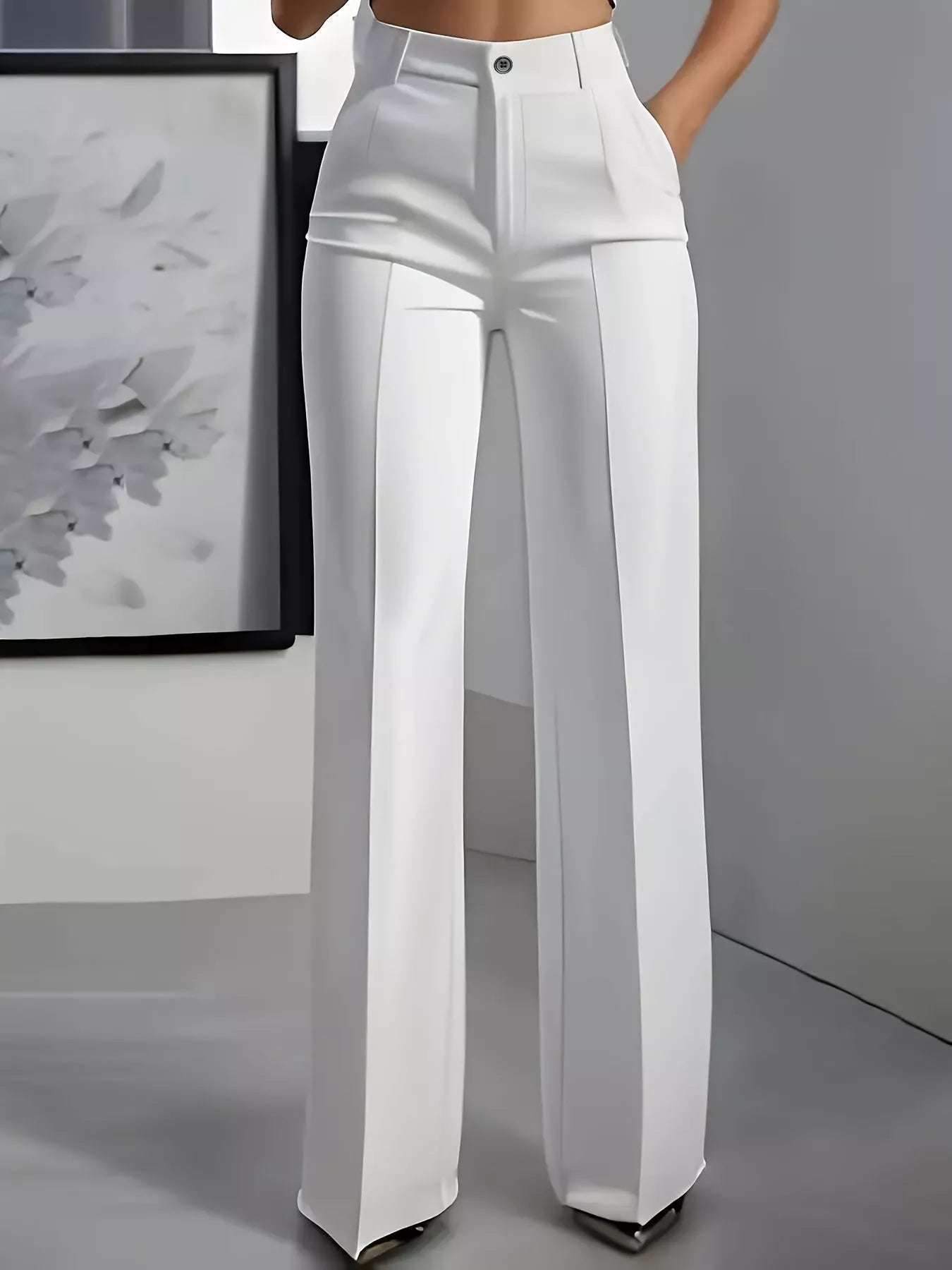 Sarah Express Women's High-Waisted Wide Leg Pants White