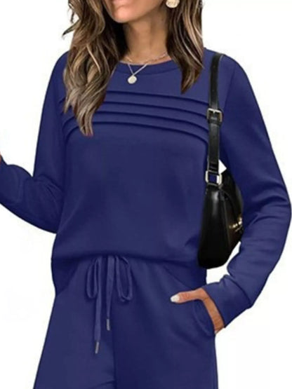 Sarah Express Women's Long Sleeve Round Neck Top and Pants Set