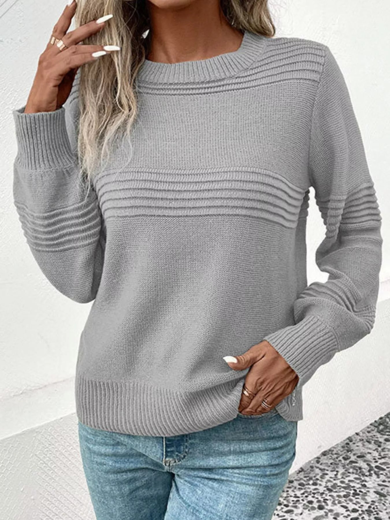 Sarah Express Women's Round Neck Long Sleeve Sweater