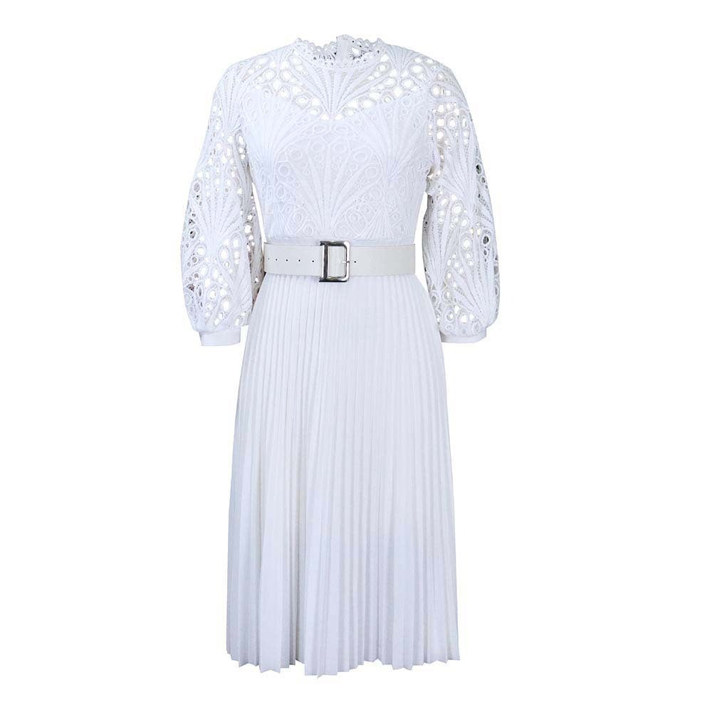 Sarah Express Lace Pleated High-Waist Dress Hollow-Out Detail
