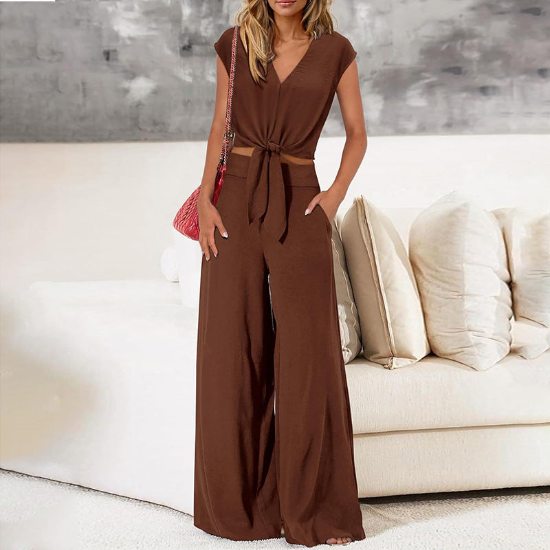 Sarah Express High Waist Wide Leg Pants Suit Two Piece Sleeveless Set