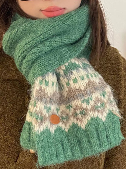 Sarah Express Women's Nordic Pattern Knitted Winter Scarf Green ONESIZE