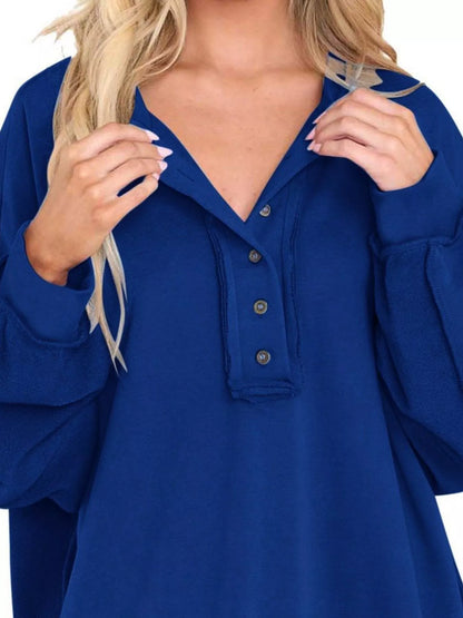 Sarah Express Women's Half Snap Long Sleeve Oversized Sweatshirt