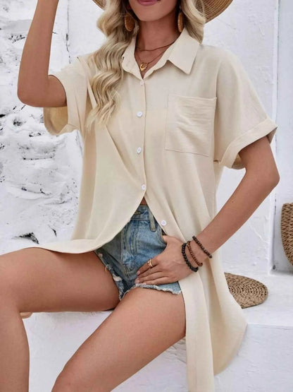 Sarah Express Women's Relaxed Fit Button-Down Longline Shirt - Oversized Casual Blouse