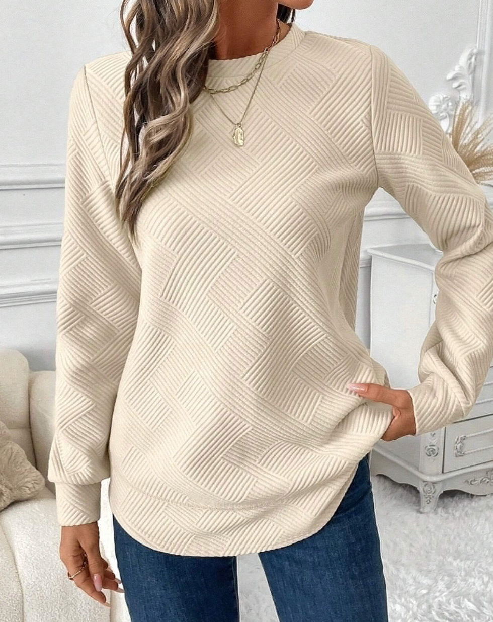 Sarah Express Women's Crew Neck Long Sleeve Casual Shirt Embossed Texture