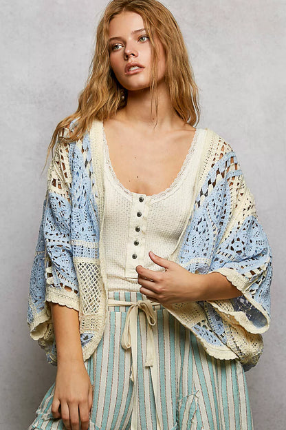 Sarah Express Women's Open Front Crochet Cardigan with Scalloped Edge