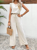 Sarah Express Sleeveless Vest Trousers Two Piece Set Lace Detail