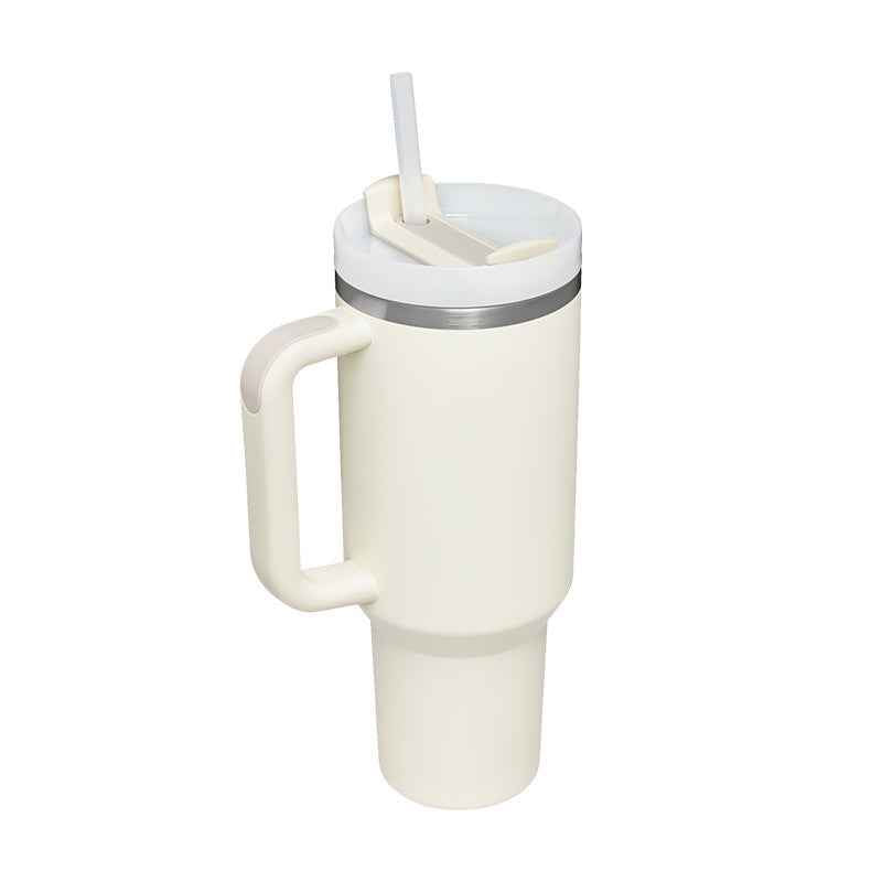 Sarah Express 40 oz Insulated Tumbler with Handle and Straw - Stainless Steel Vacuum Coffee Cup with Lid Cream white 1200ML
