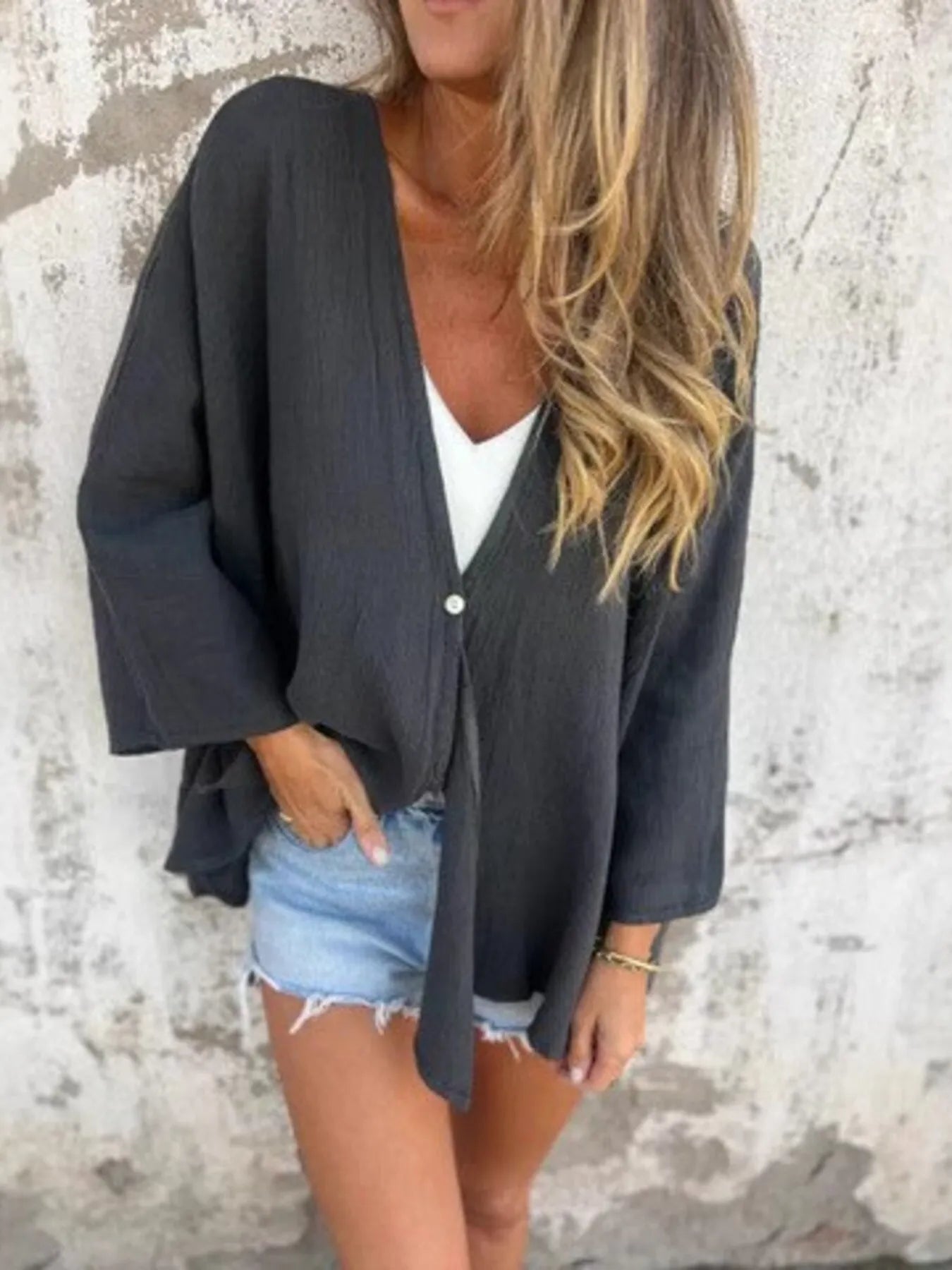 Sarah Express Women's Oversized Button-Up Cardigan - Plus Size Cozy Knit Sweater Dark Gray