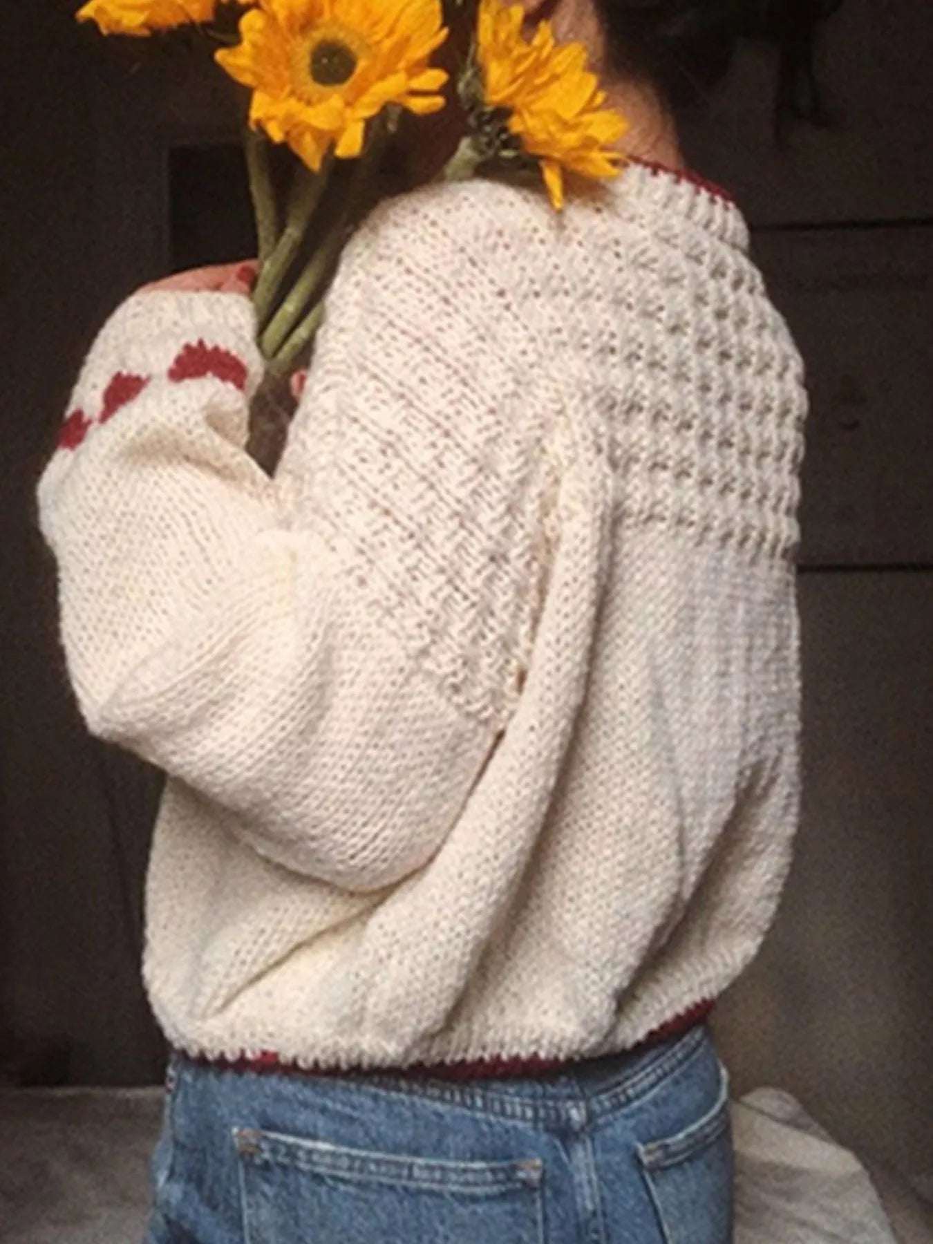 Sarah Express Women's Contrast Trim Round Neck Sweater