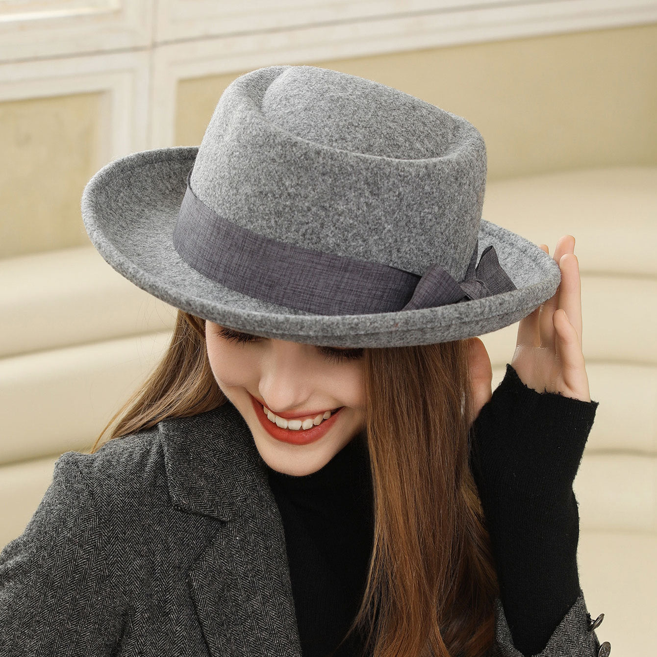 Sarah Express Vintage Flat Top Hat with Bow British Retro Style Women's Fall Winter Cap