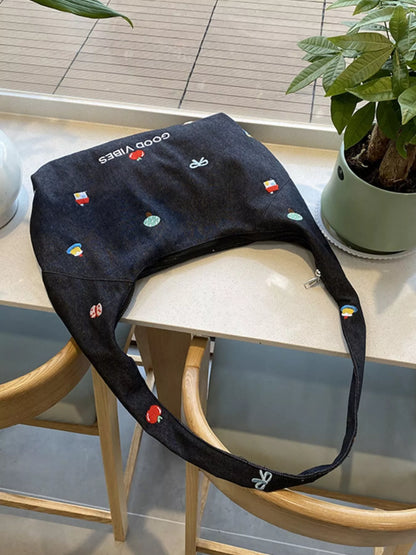 Sarah Express Women's Embroidered Denim Crossbody Bag