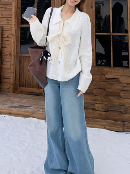 Sarah Express Women's Lace Tie Button Up Cardigan