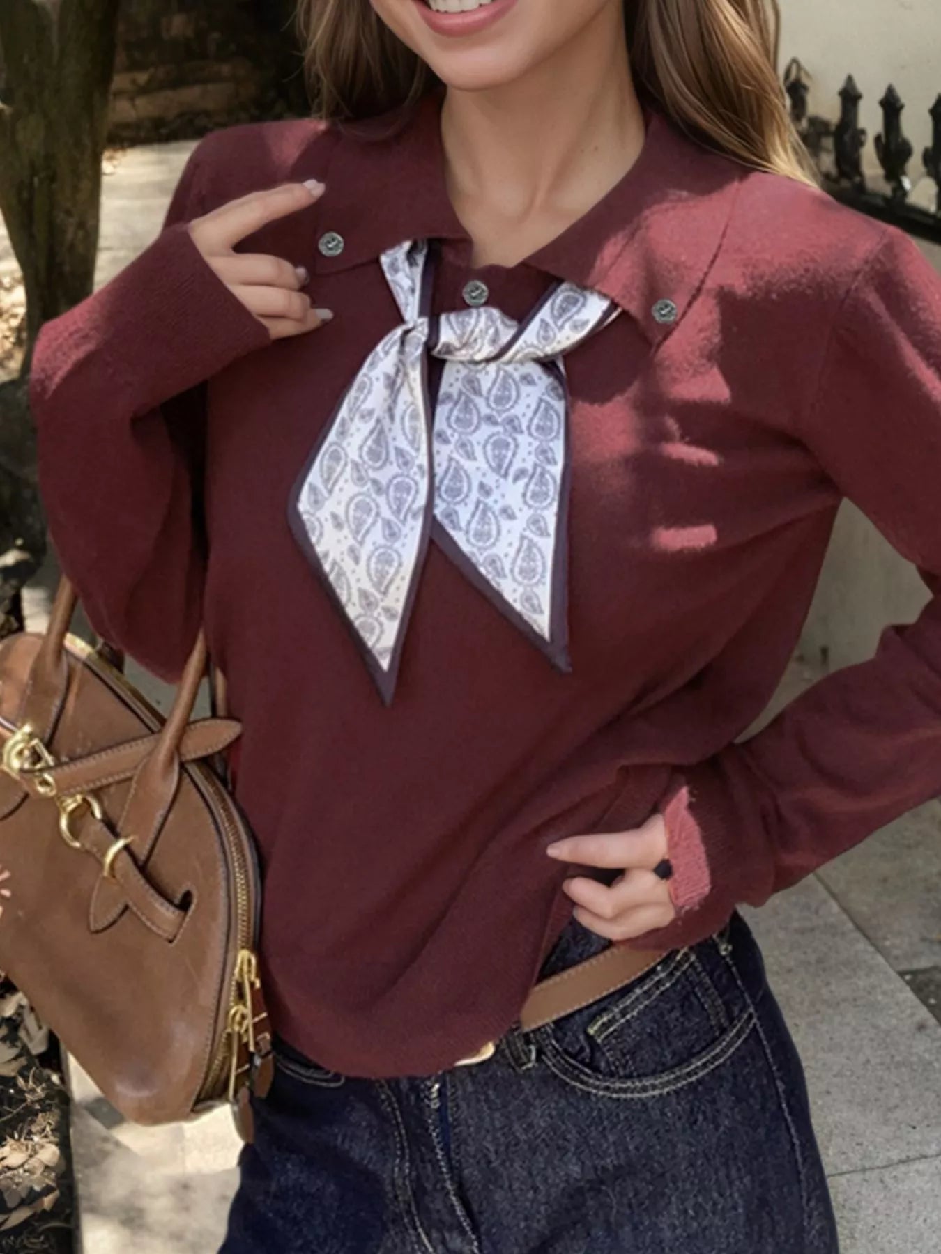 Sarah Express Women's Scarf-Accented Long Sleeve Sweater