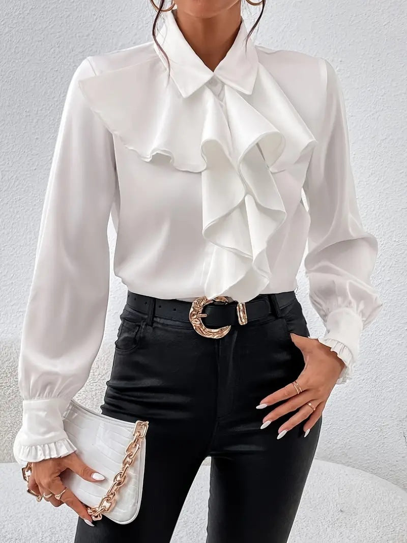 Sarah Express Women's Ruffled Long Sleeve Blouse Professional Work Shirt